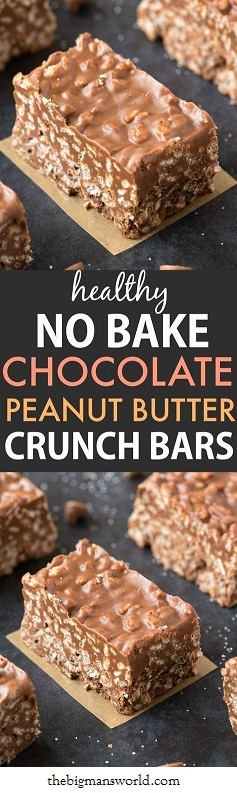 No Bake Chocolate Peanut Butter Crunch Bars Gluten Free